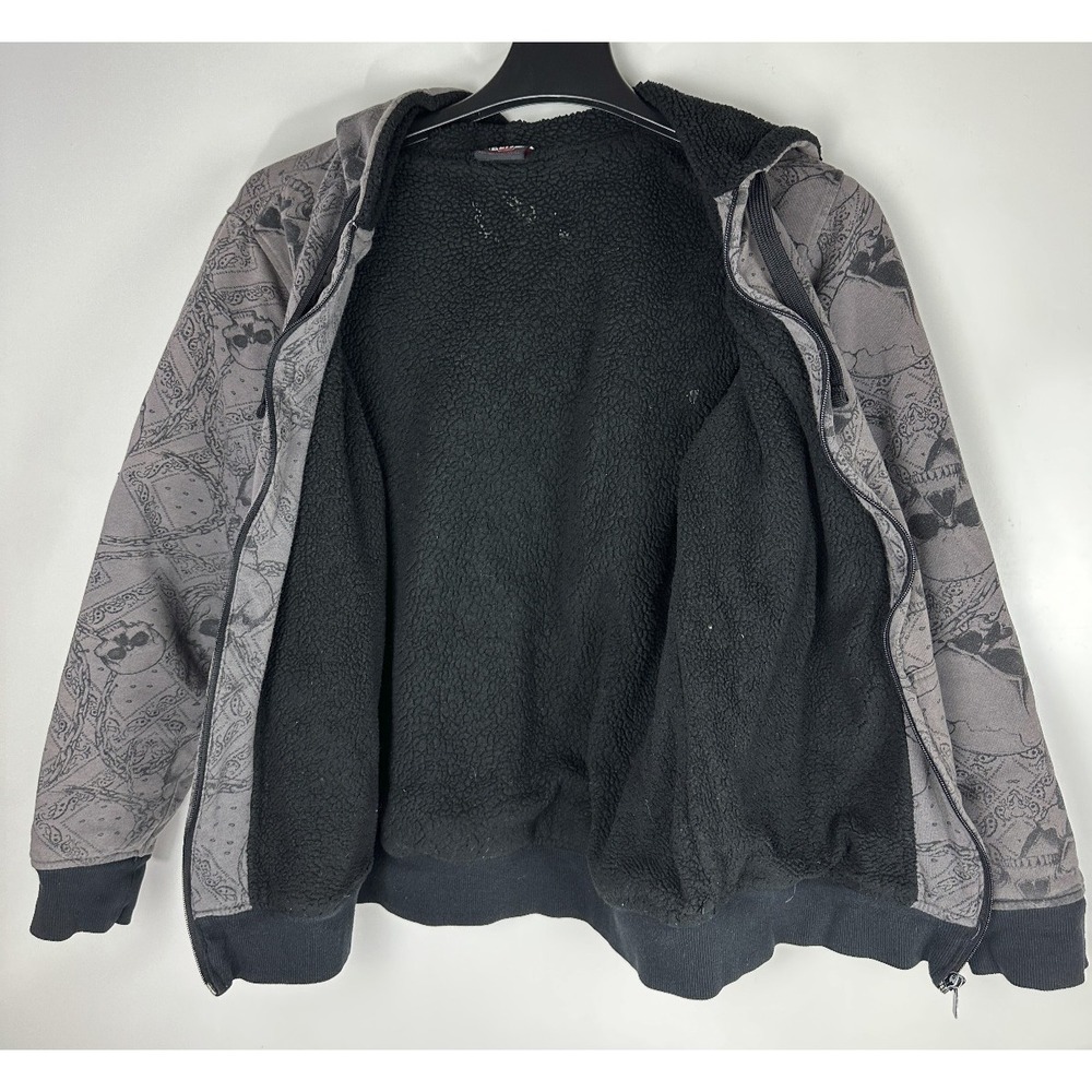 MMA Elite Hoodie Sherpa Lined Grunge Full Zip Y2K Alt Punk Skull Emo Mens Medium - Picture 10 of 16